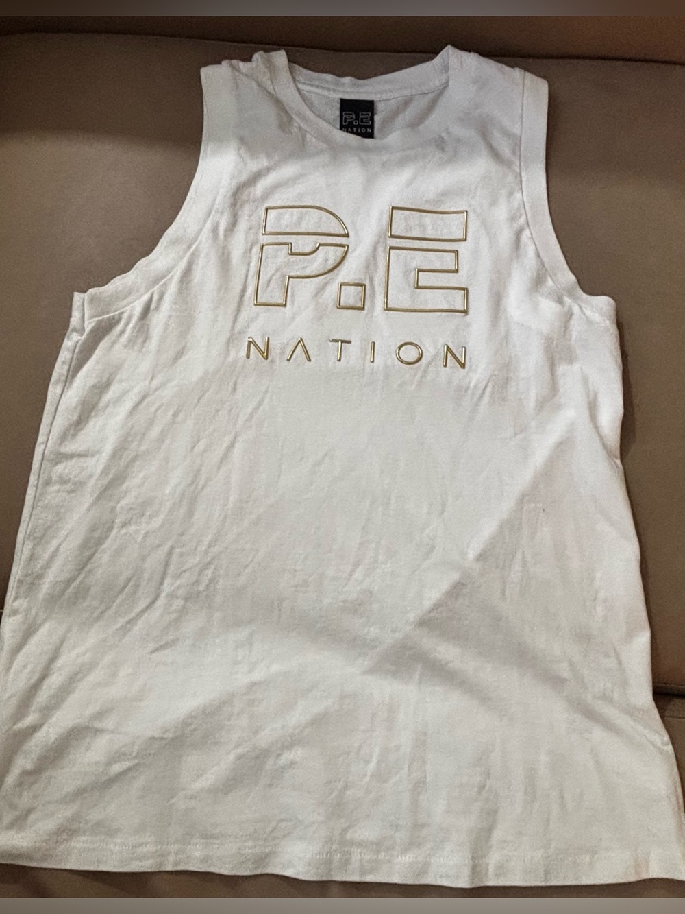 P.E Nation White Sleeveless Logo Tank Top Small Athleisure EUC